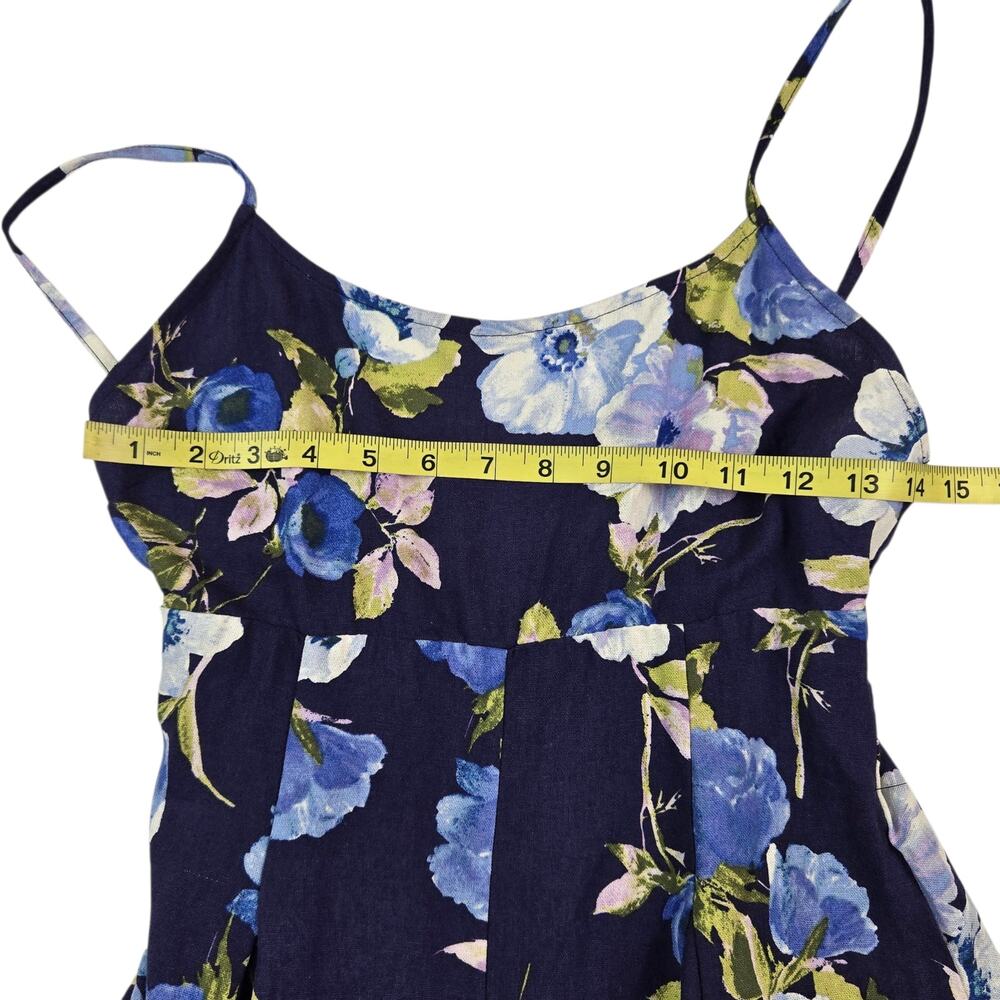 Lulus Adorable Sweetness Navy Blue Floral Print Linen Mini Dress Size Small - Picture 4 of 9